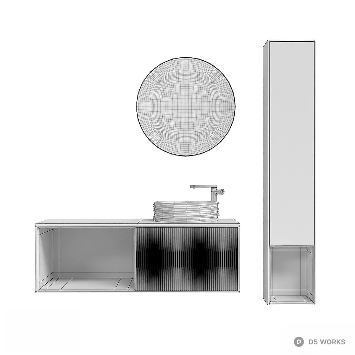 Minimalist Wall Mounted Bathroom Cabinet With LED Lighting 3d model thumbnail 2