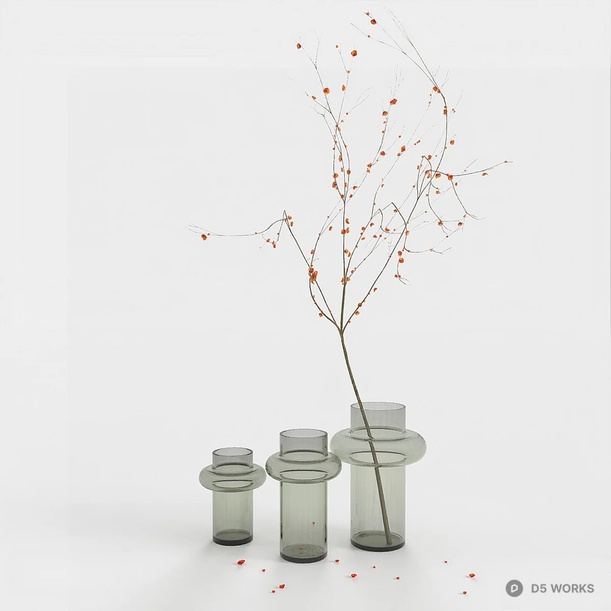 Minimalist Glass Vase Set With Dried Branches 3d model - Image 1