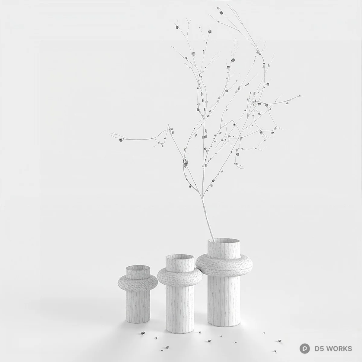 Minimalist Glass Vase Set With Dried Branches 3d model thumbnail 2