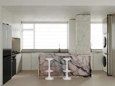 Modern Minimalist Kitchen With Marble Island 3d model