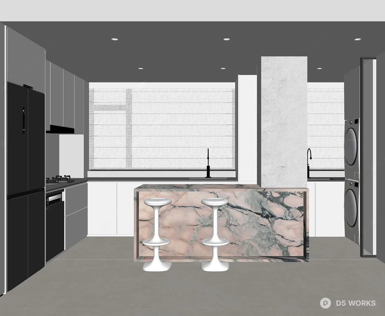 Modern Minimalist Kitchen With Marble Island 3d model thumbnail 2