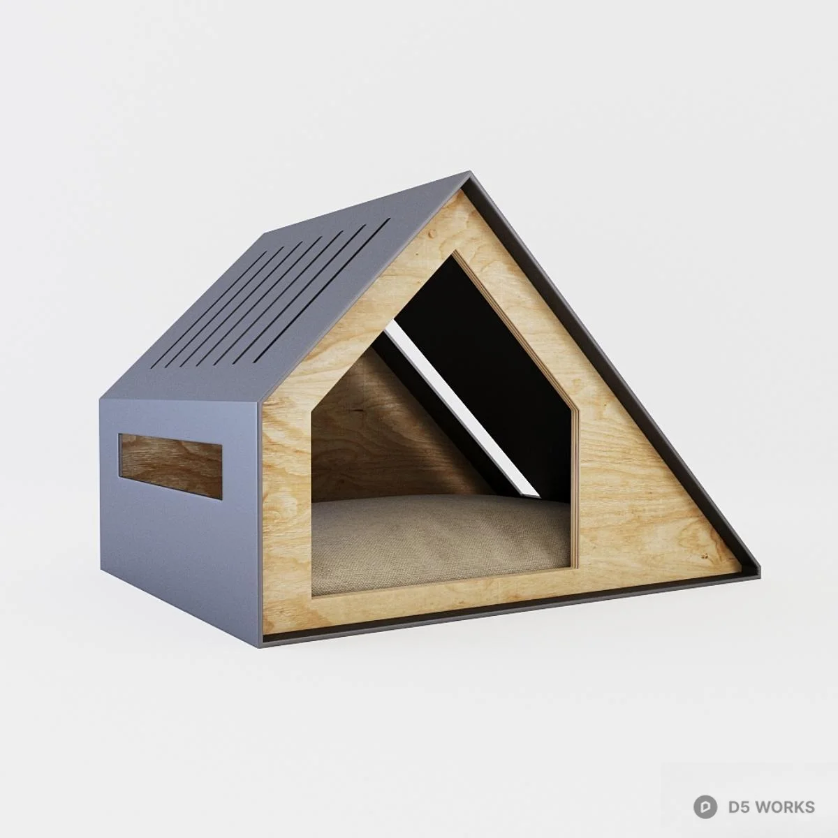 Modern Pet House With Wooden Frame And Sloped Roof 3d model thumbnail 2
