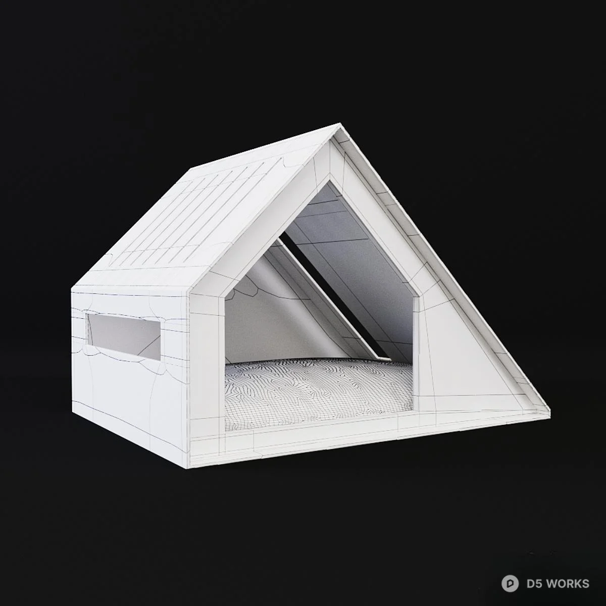Modern Pet House With Wooden Frame And Sloped Roof 3d model thumbnail 3