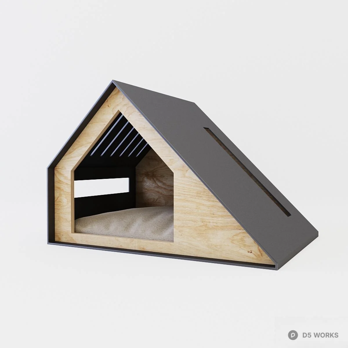 Modern Pet House With Wooden Frame And Sloped Roof 3d model - Image 1
