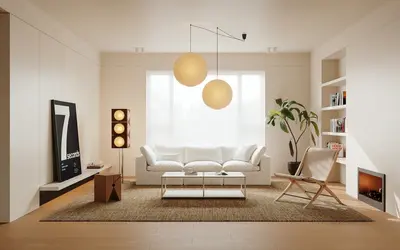 Minimalist Living Room with Pendant Lights 3d model