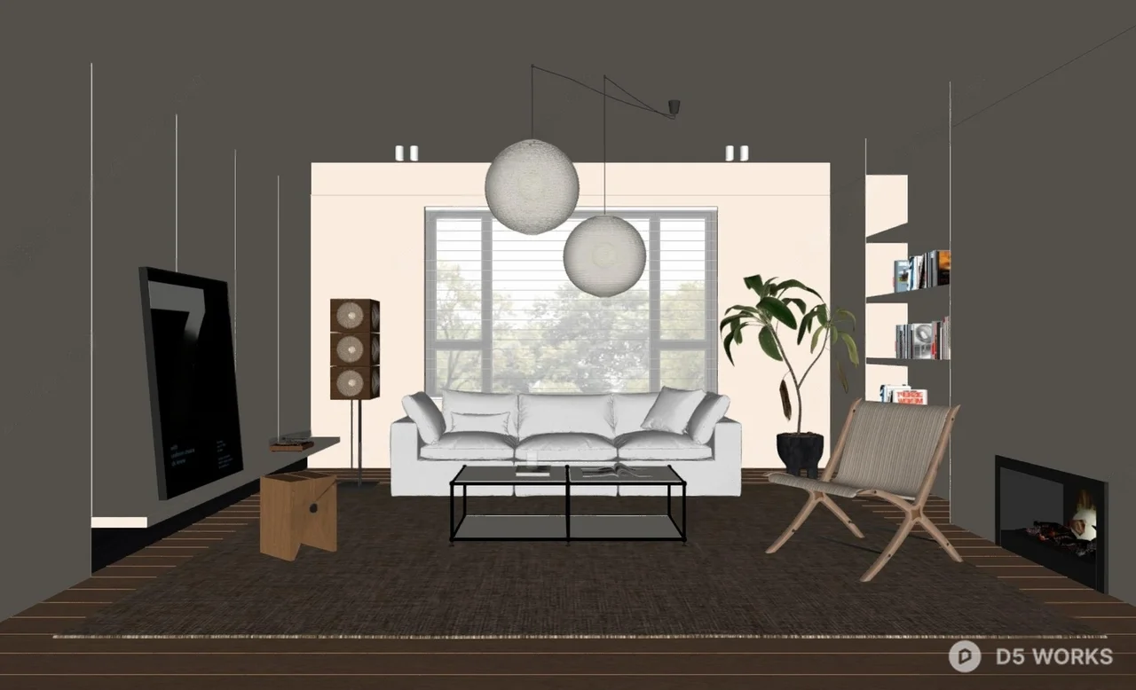 Minimalist Living Room with Pendant Lights 3d model thumbnail 2