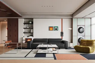 Modern Minimalist Living Room with Geometric Rug 3d model