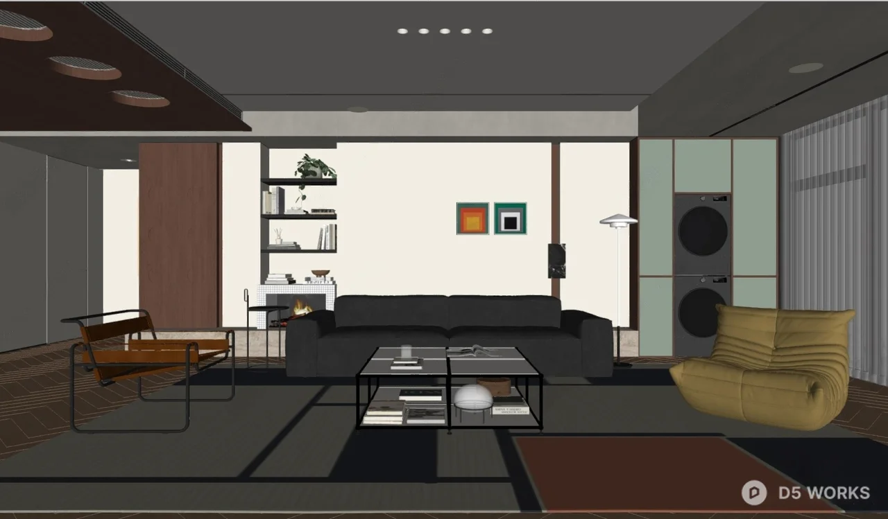 Modern Minimalist Living Room with Geometric Rug 3d model thumbnail 2