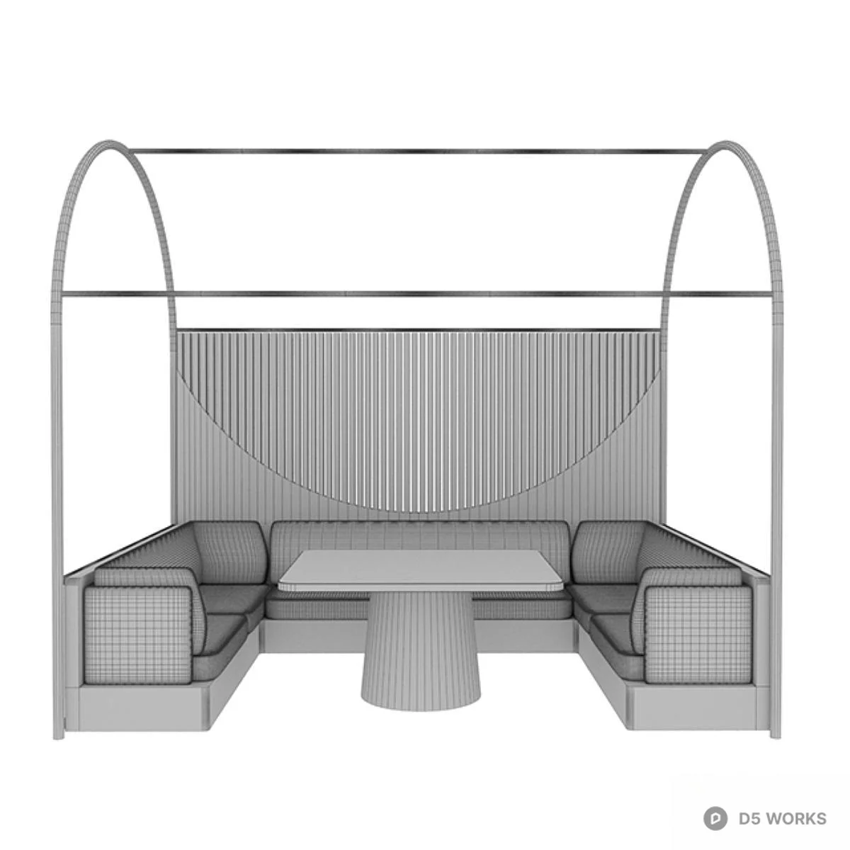 Modern Restaurant Booth With Wooden Backdrop 3d model thumbnail 3