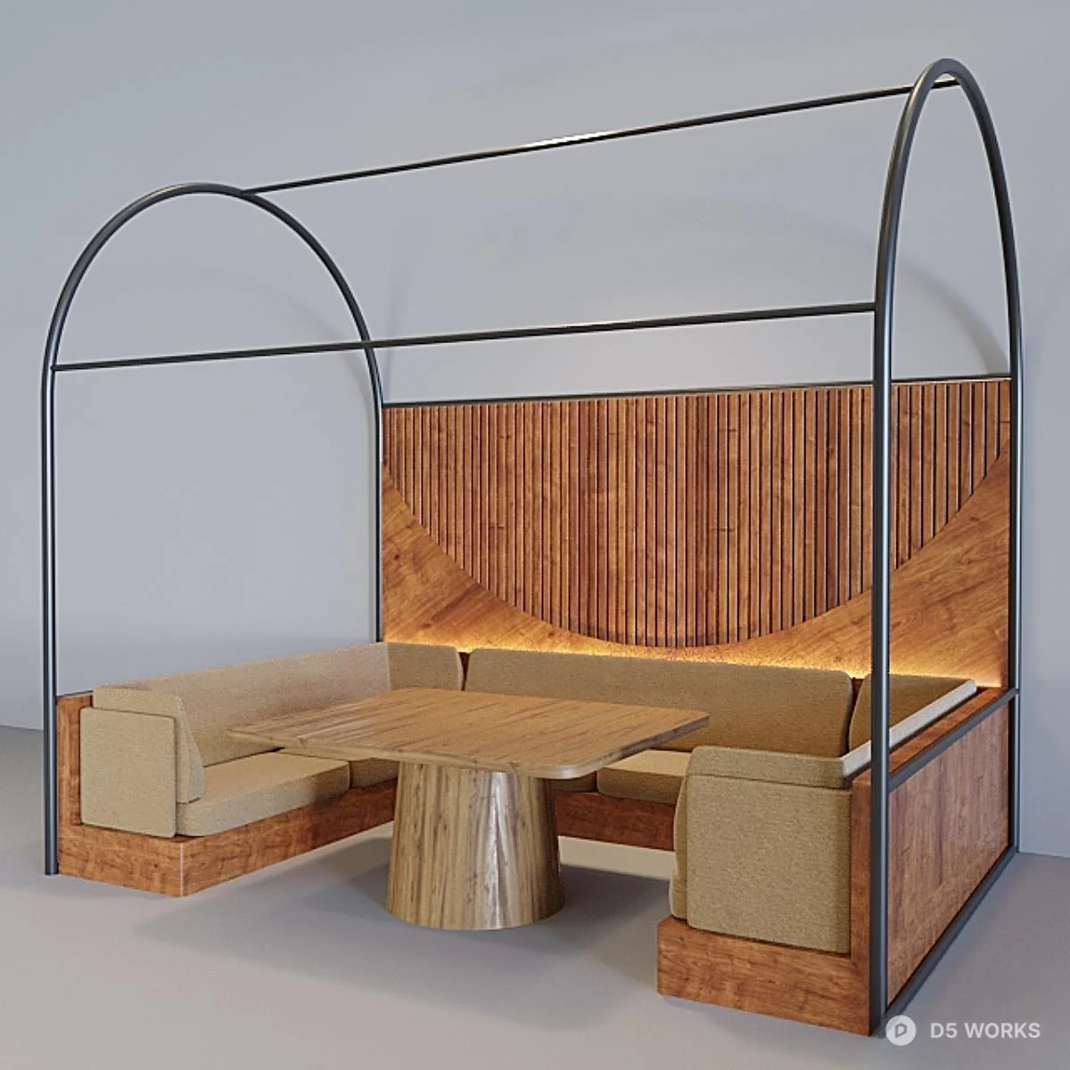 Modern Restaurant Booth With Wooden Backdrop 3d model thumbnail 2