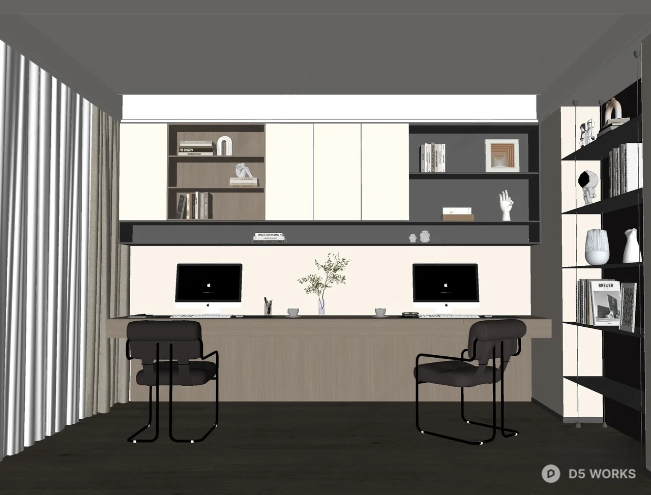 Modern Minimalist Home Study Room 3d model thumbnail 2