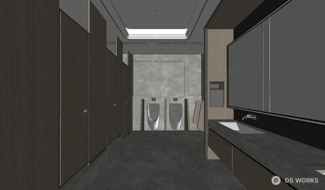 Modern Public Restroom with Urinals and Vanity 3d model thumbnail 2