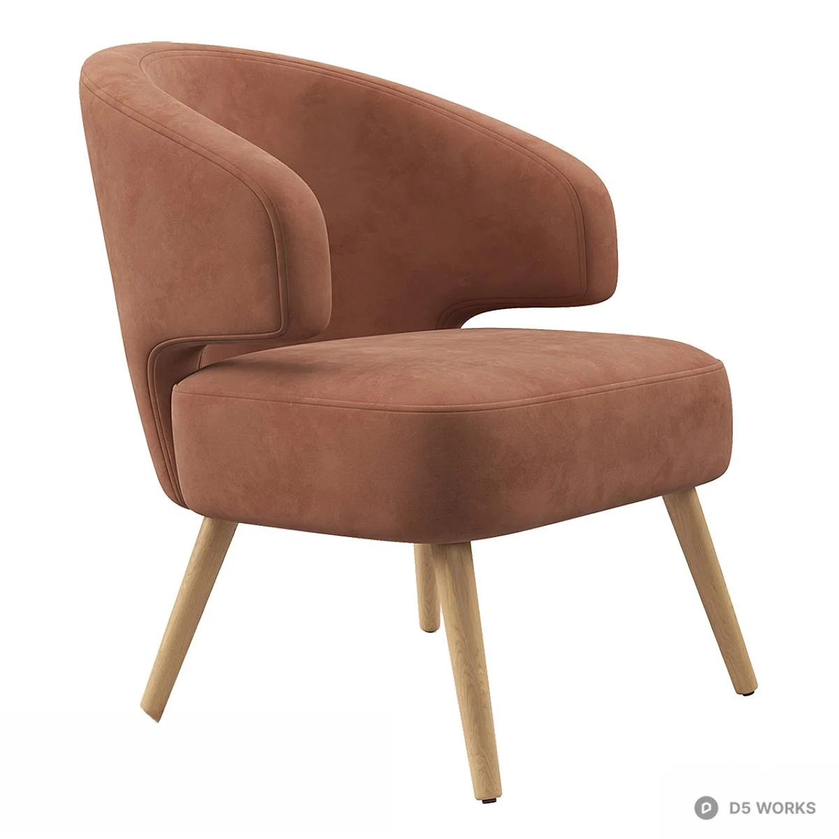 Mid-Century Modern Velvet Armchair 3d model - Image 1