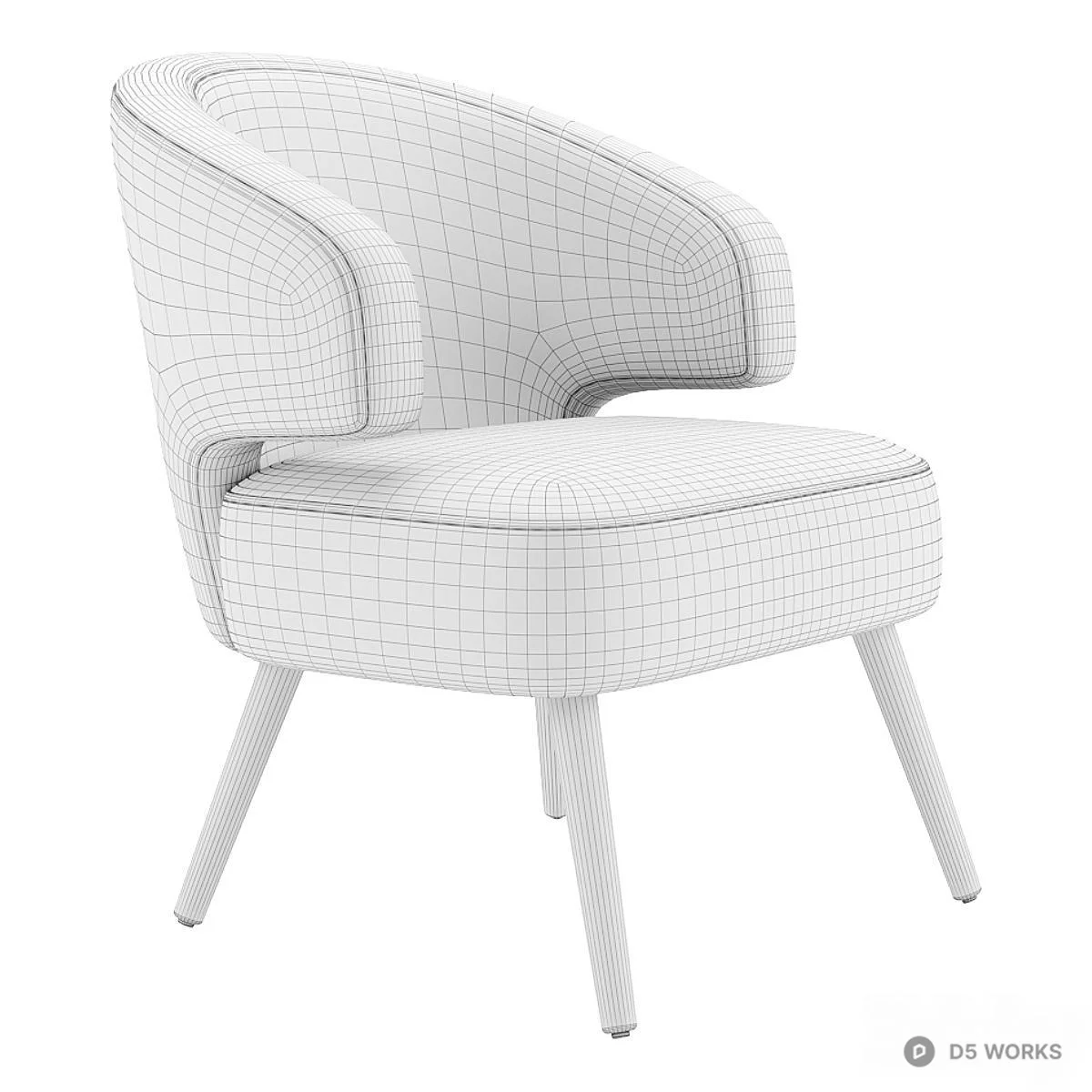 Mid-Century Modern Velvet Armchair 3d model thumbnail 4
