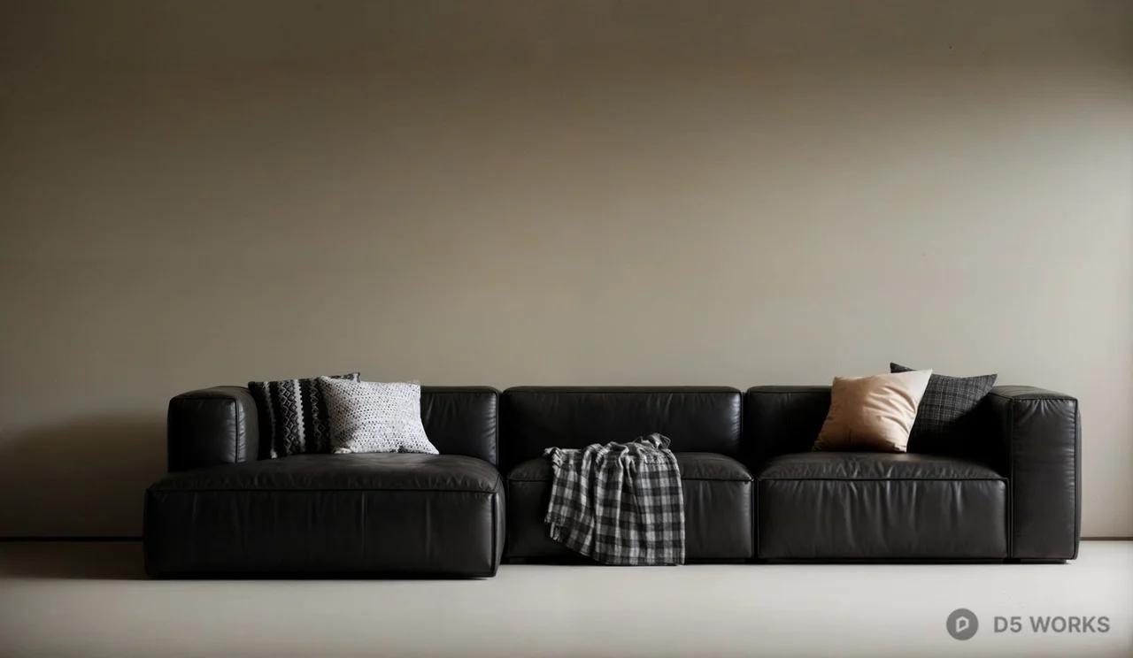 Minimalist Black Leather Three-Seater Sofa 3d model - Image 1