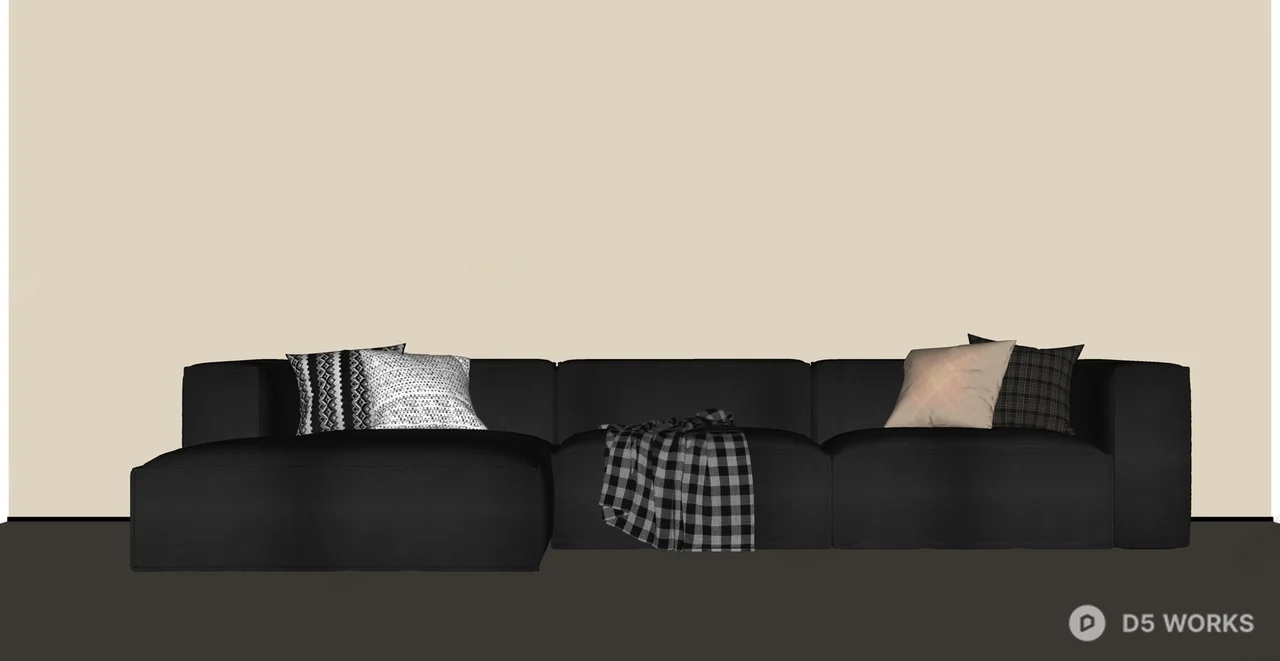 Minimalist Black Leather Three-Seater Sofa 3d model thumbnail 2