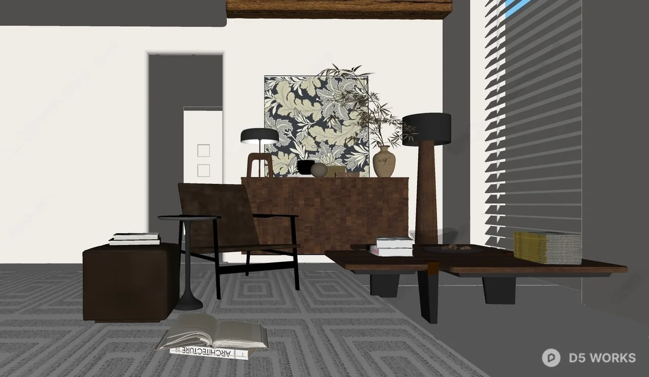 Mid-Century Modern Side Cabinet Furniture Set 3d model thumbnail 2