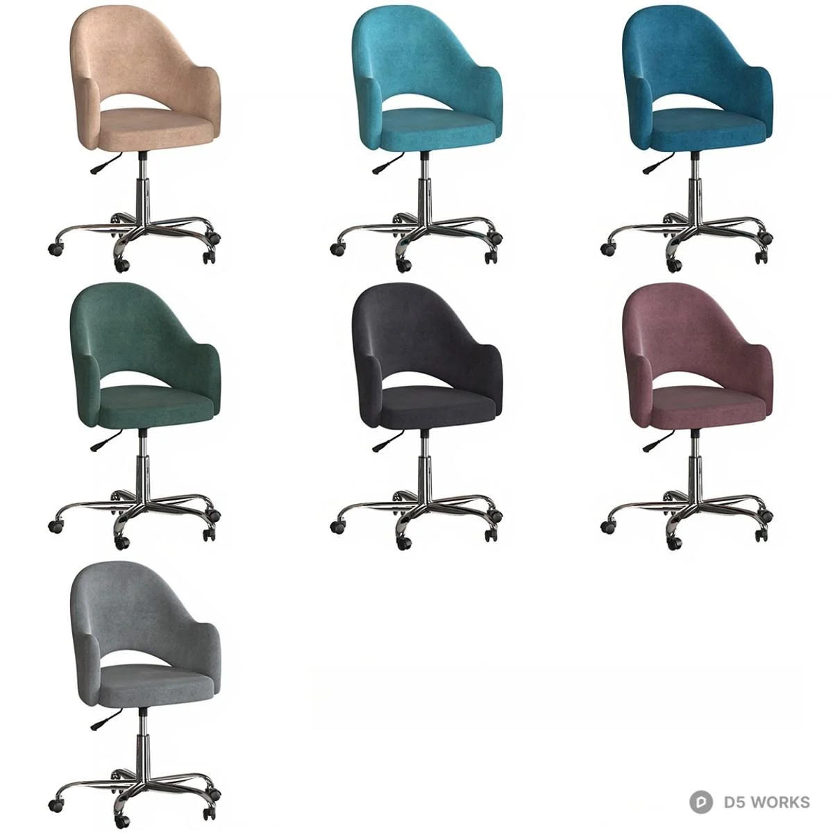 Upholstered Office Chair With Chrome Base 3d model thumbnail 2