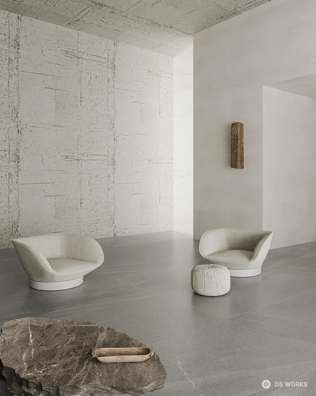 Minimalist Villa Living Room with Concrete Aesthetic 3d model thumbnail 3