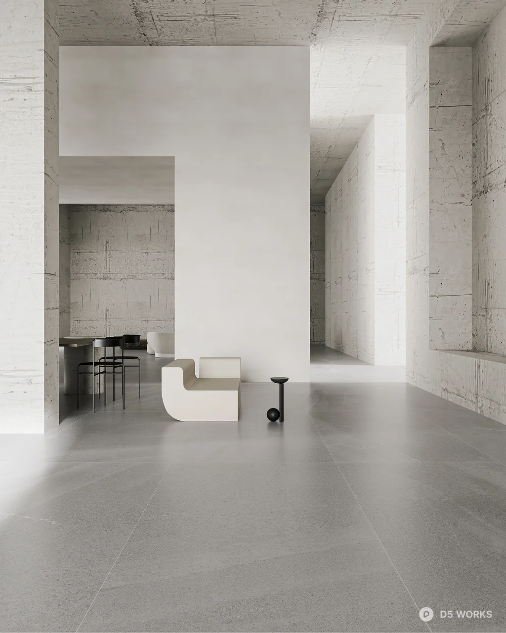Minimalist Villa Living Room with Concrete Aesthetic 3d model - Image 1