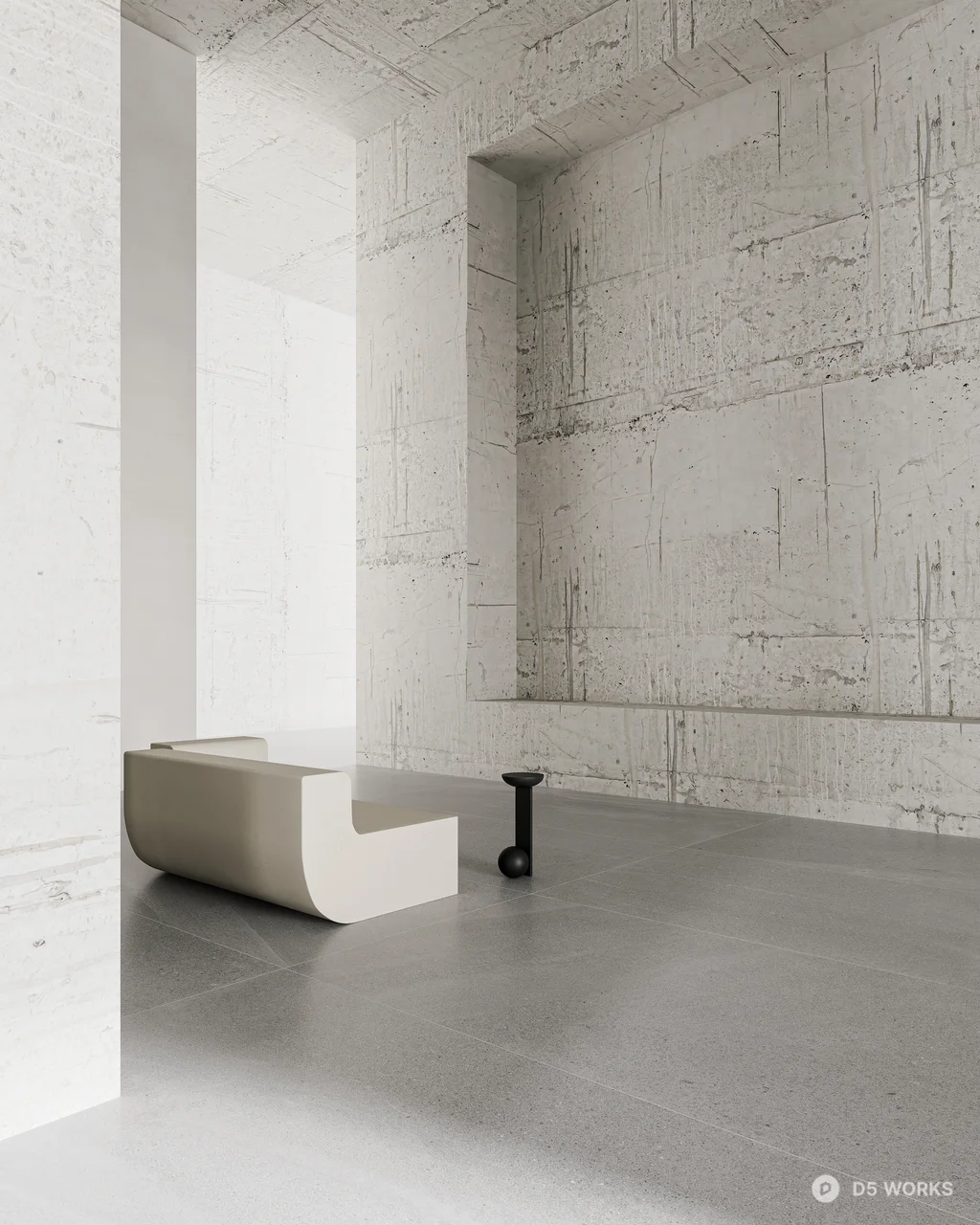 Minimalist Villa Living Room with Concrete Aesthetic 3d model thumbnail 2