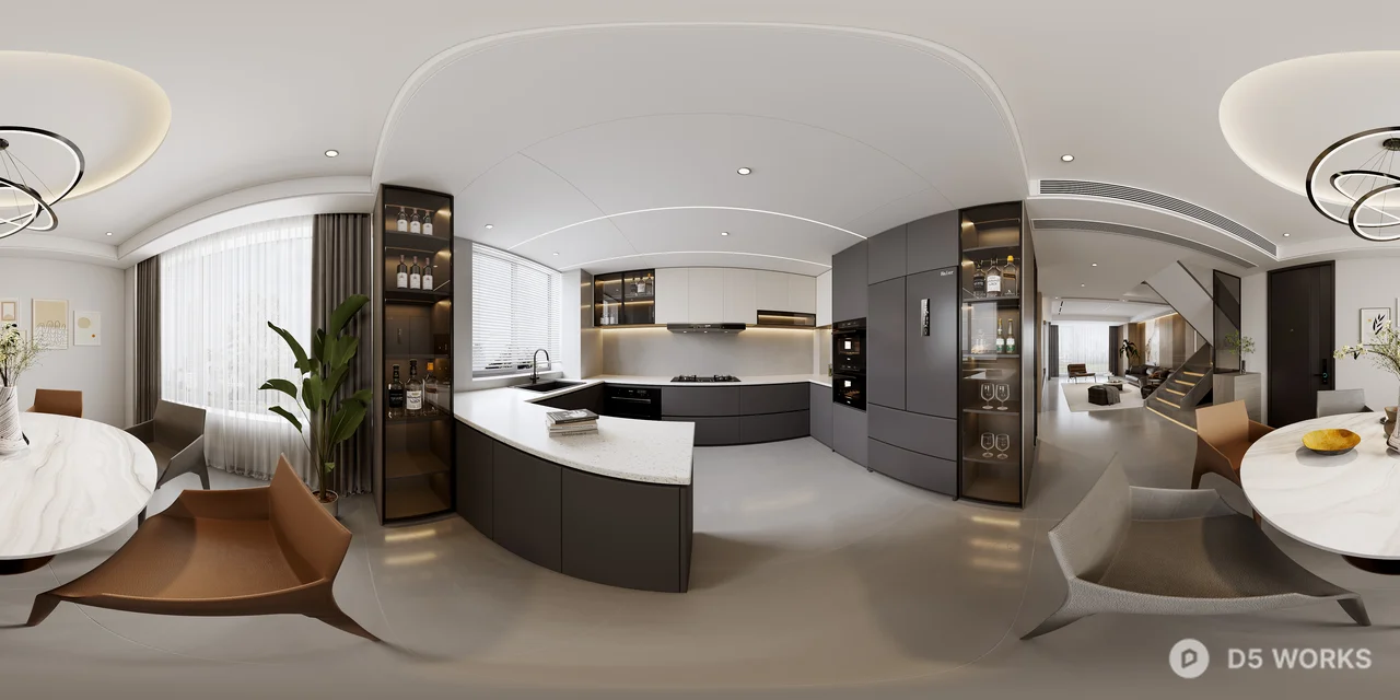 Modern Dining Room with Circular Chandelier 3d model thumbnail 2