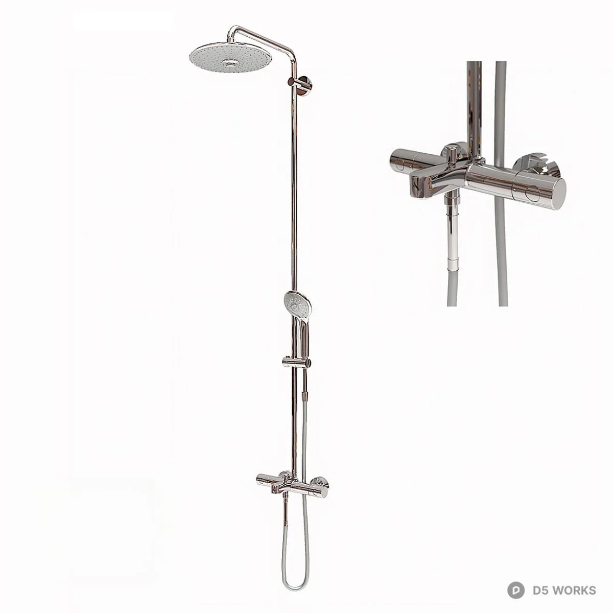 Chrome Shower Set 3d model - Image 1