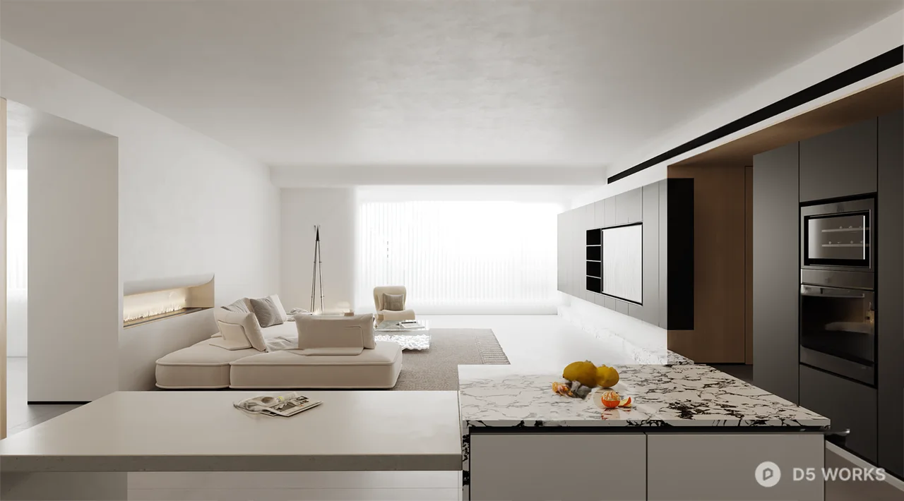 Minimalist Open Plan Living Dining Space 3d model - Image 1