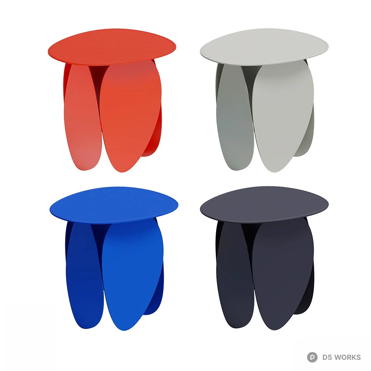 Blue Petal Shaped Side Table 3d model thumbnail 2