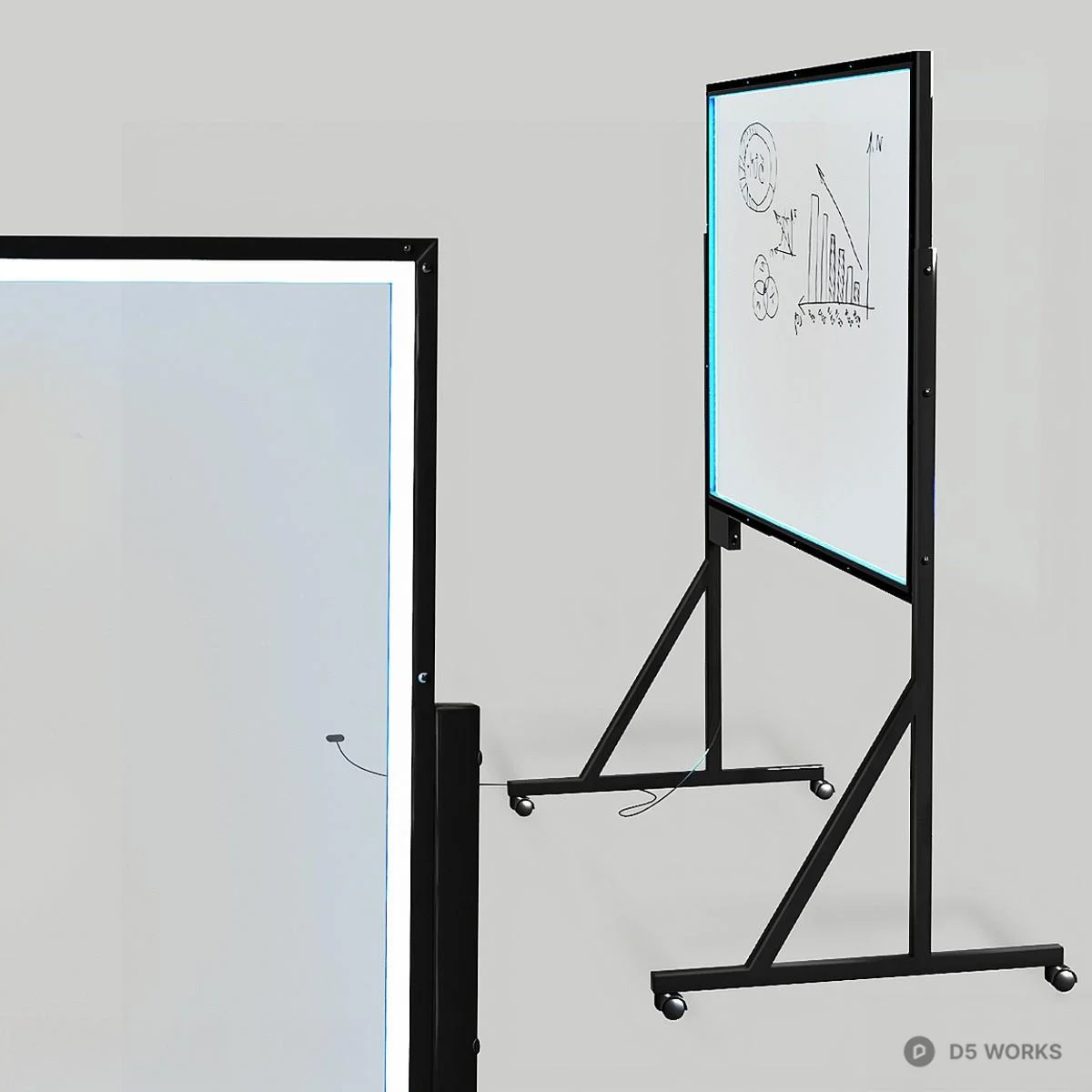 Mobile Whiteboard With Graph Sketch 3d model thumbnail 2