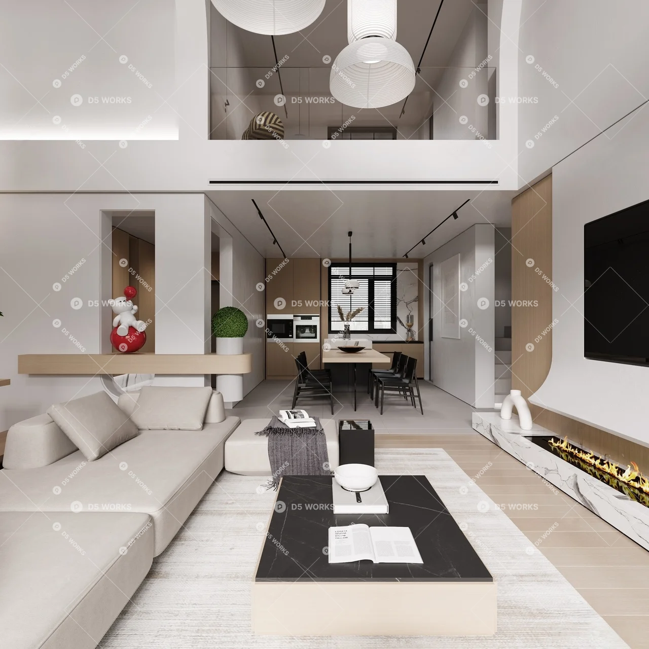 Modern Villa Living Room 3d model thumbnail 4