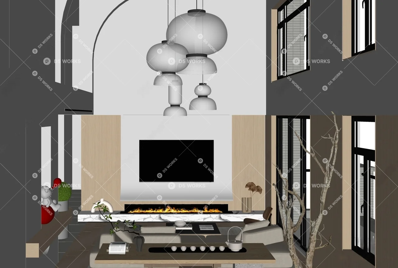 Modern Villa Living Room 3d model thumbnail 2