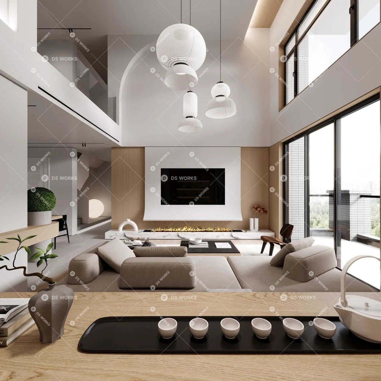 Modern Villa Living Room 3d model thumbnail 3