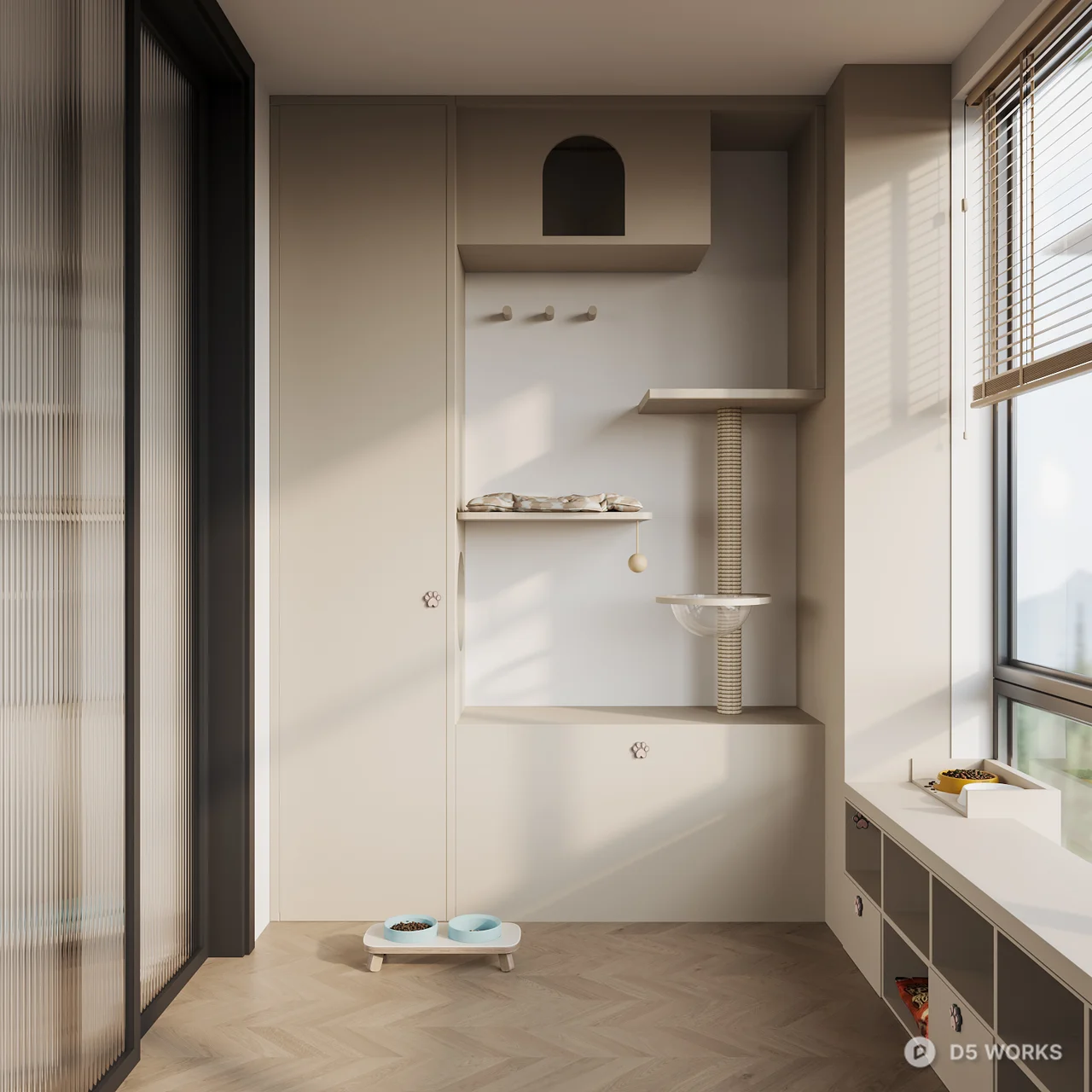 Minimalist Home Balcony With Built In Storage 3d model - Image 1