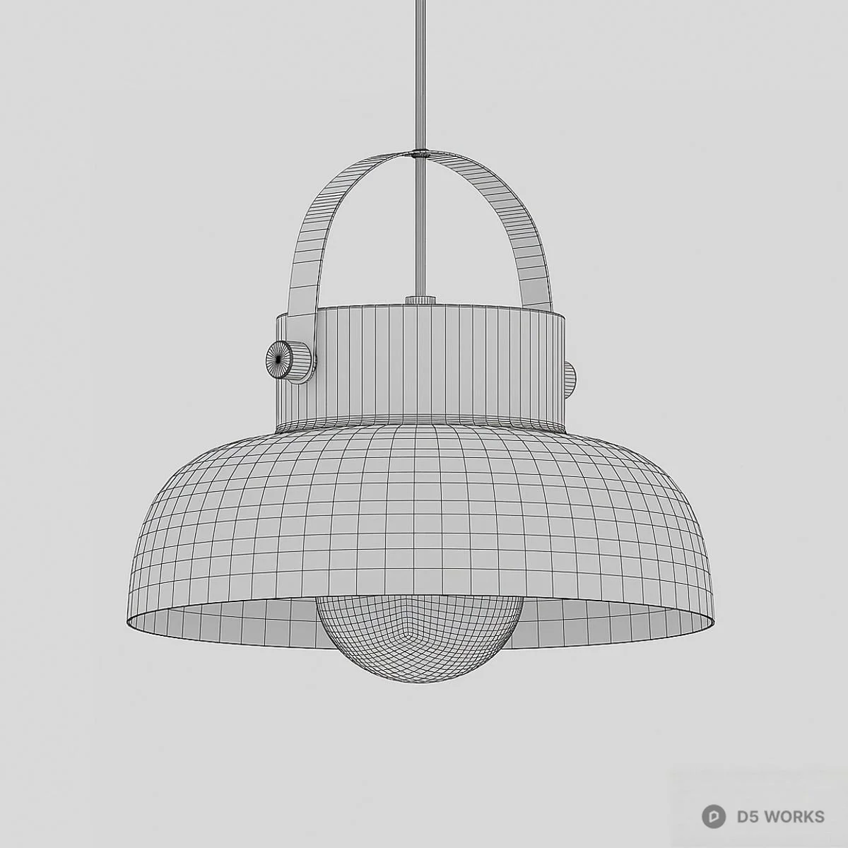 Industrial Style Black Pendant Lamp With Brass Handle 3d model thumbnail 2