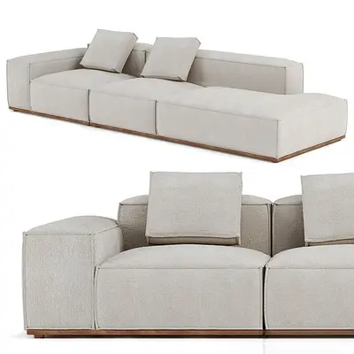 Modular Fabric Sectional Sofa With Wooden Base 3d model
