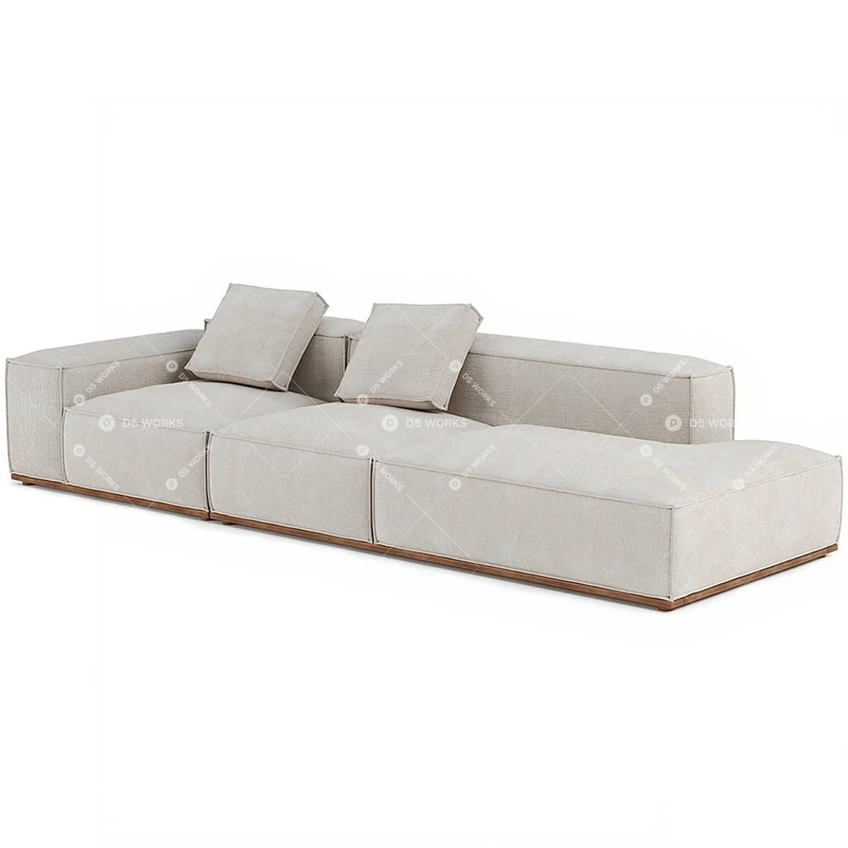 Modular Fabric Sectional Sofa With Wooden Base 3d model thumbnail 2