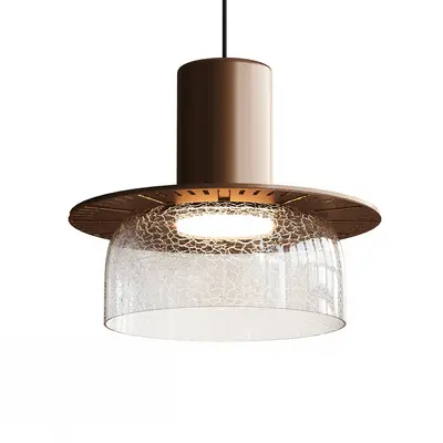 Crackle Glass And Wood Pendant Light 3d model