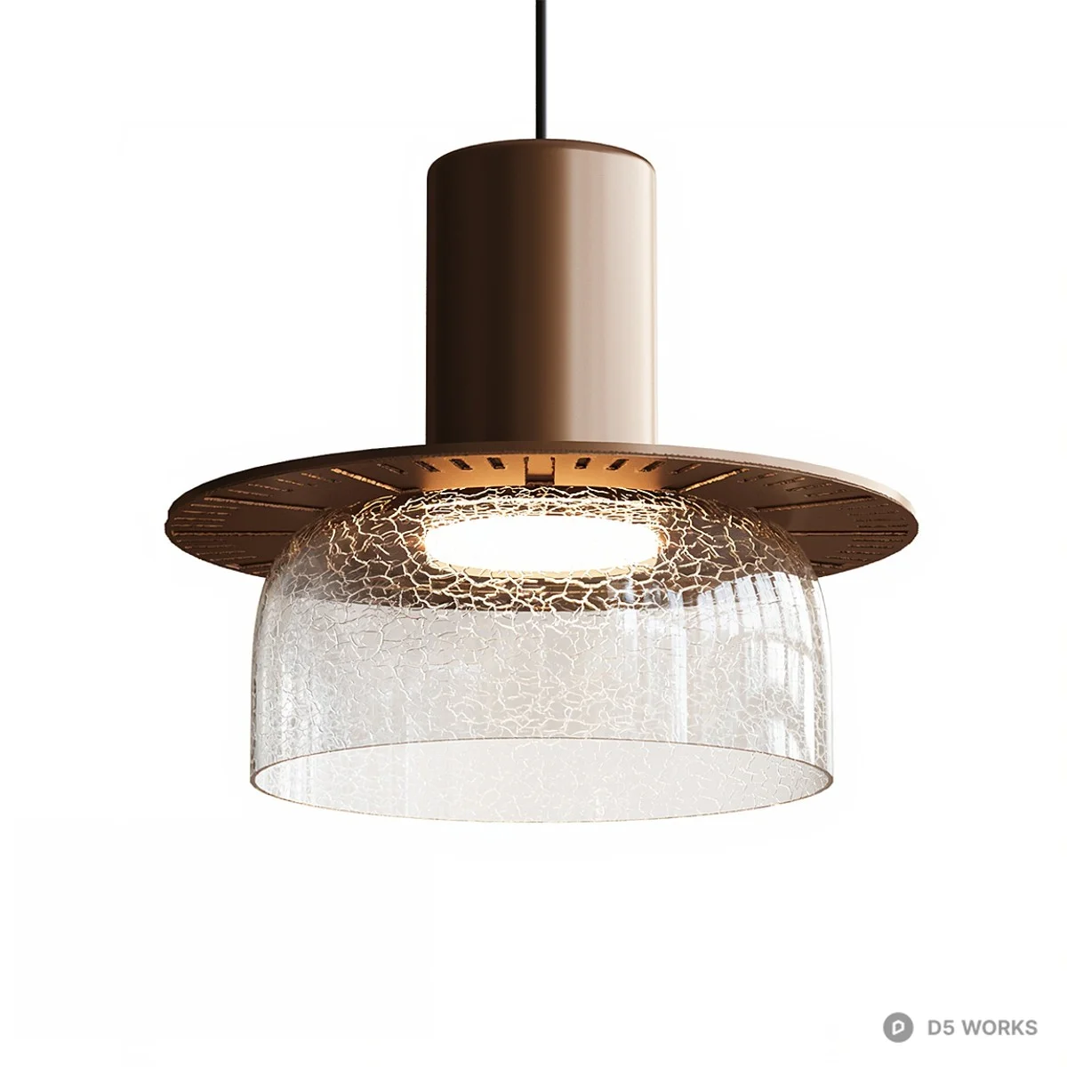 Crackle Glass And Wood Pendant Light 3d model - Image 1