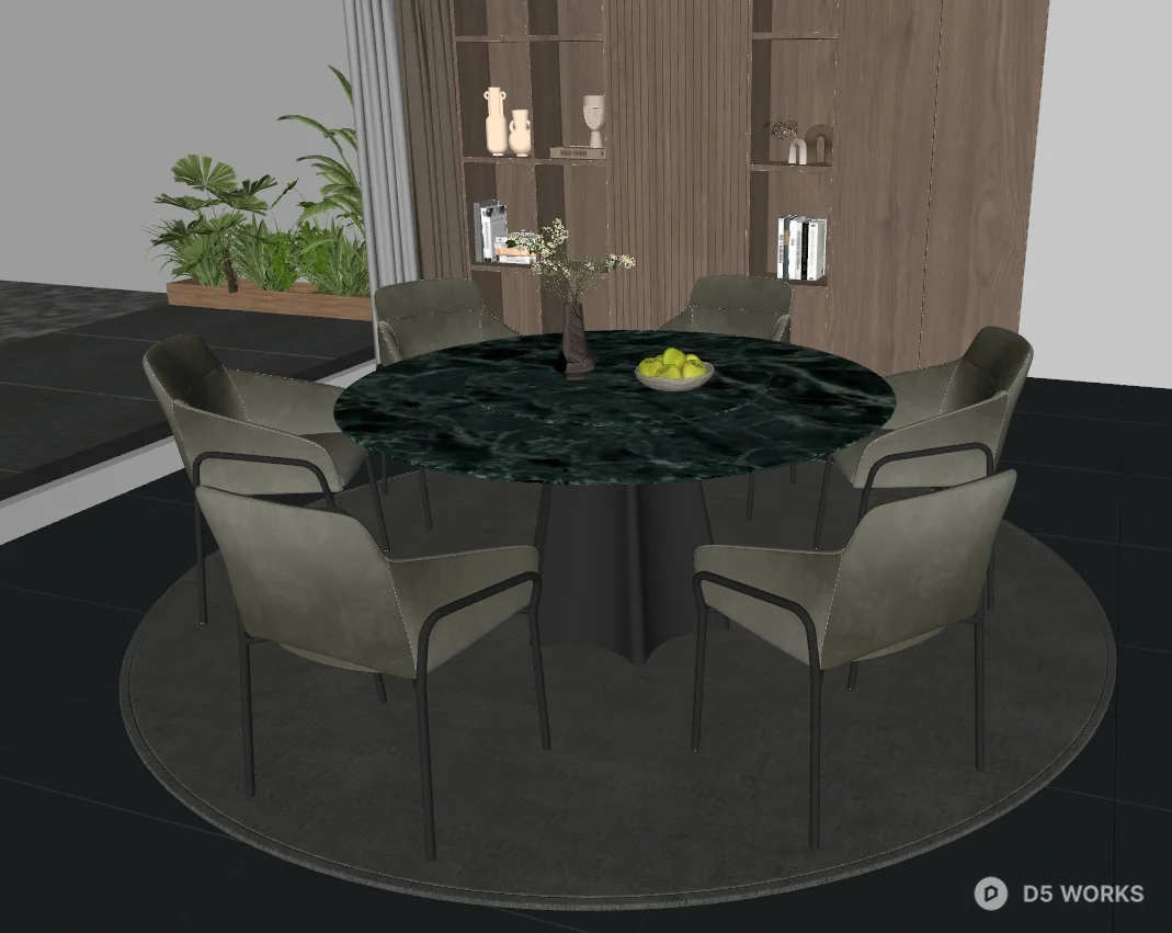 Marble Dining Table With Velvet Chairs 3d model thumbnail 2