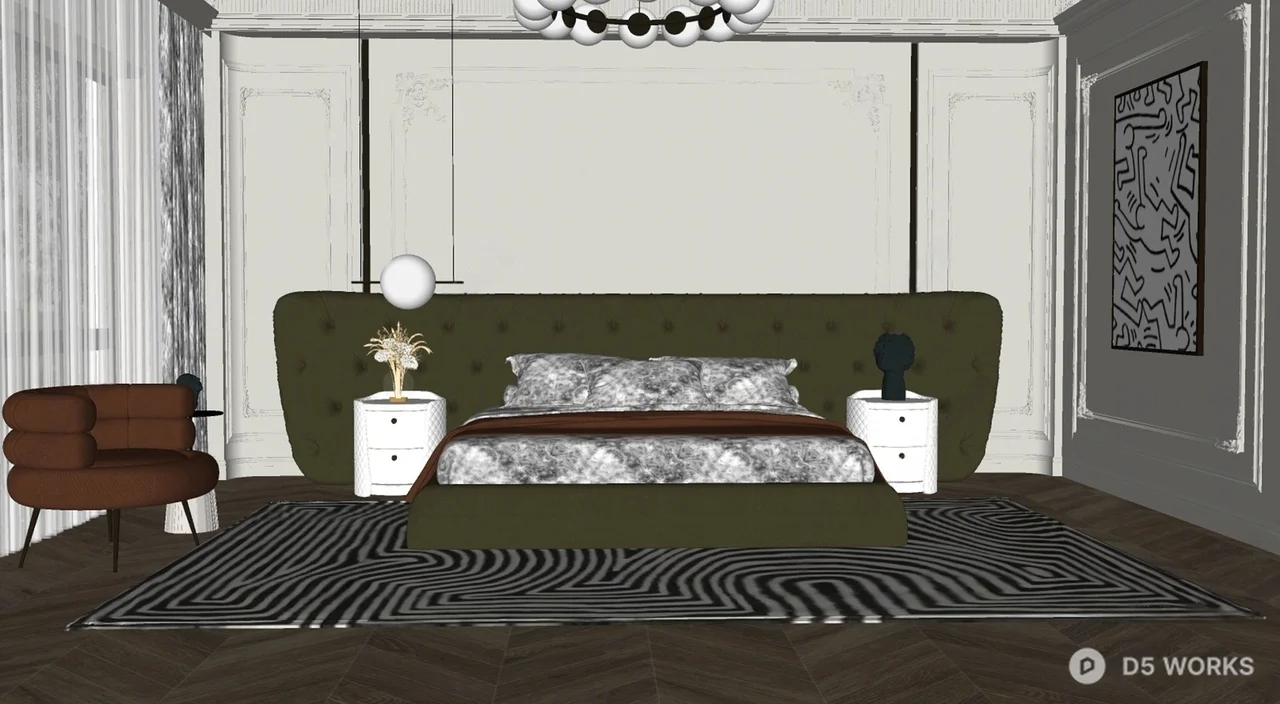 Modern Luxury Bedroom with Tufted Headboard 3d model thumbnail 2