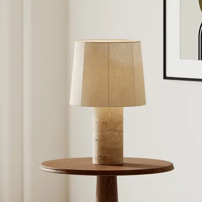 Travertine Base Table Lamp With Linen Shade 3d model