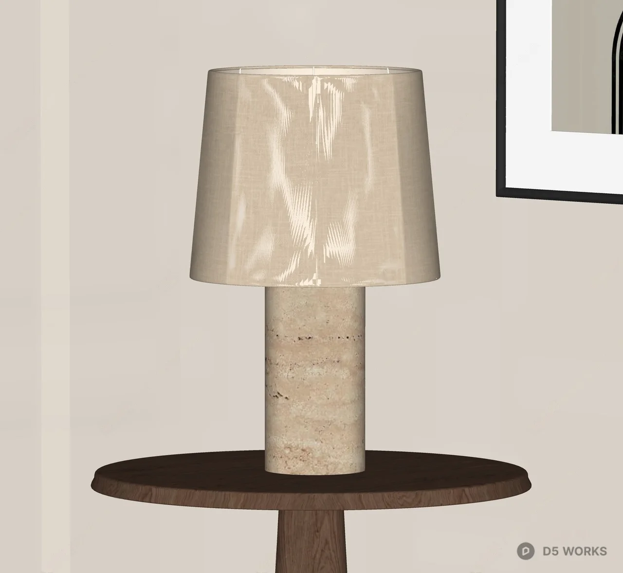 Travertine Base Table Lamp With Linen Shade 3d model thumbnail 2