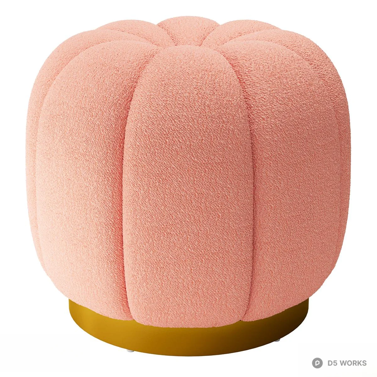 Pumpkin-Shaped Upholstered Stool With Gold Base 3d model thumbnail 3