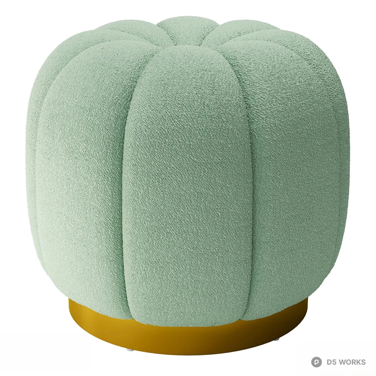 Pumpkin-Shaped Upholstered Stool With Gold Base 3d model thumbnail 2