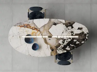 Modern Marble Oval Dining Table Set 3d model