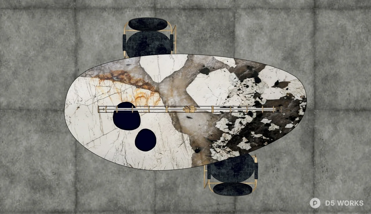 Modern Marble Oval Dining Table Set 3d model thumbnail 2