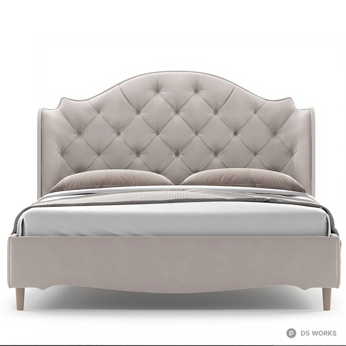 Tufted Upholstered Double Bed 3d model thumbnail 3