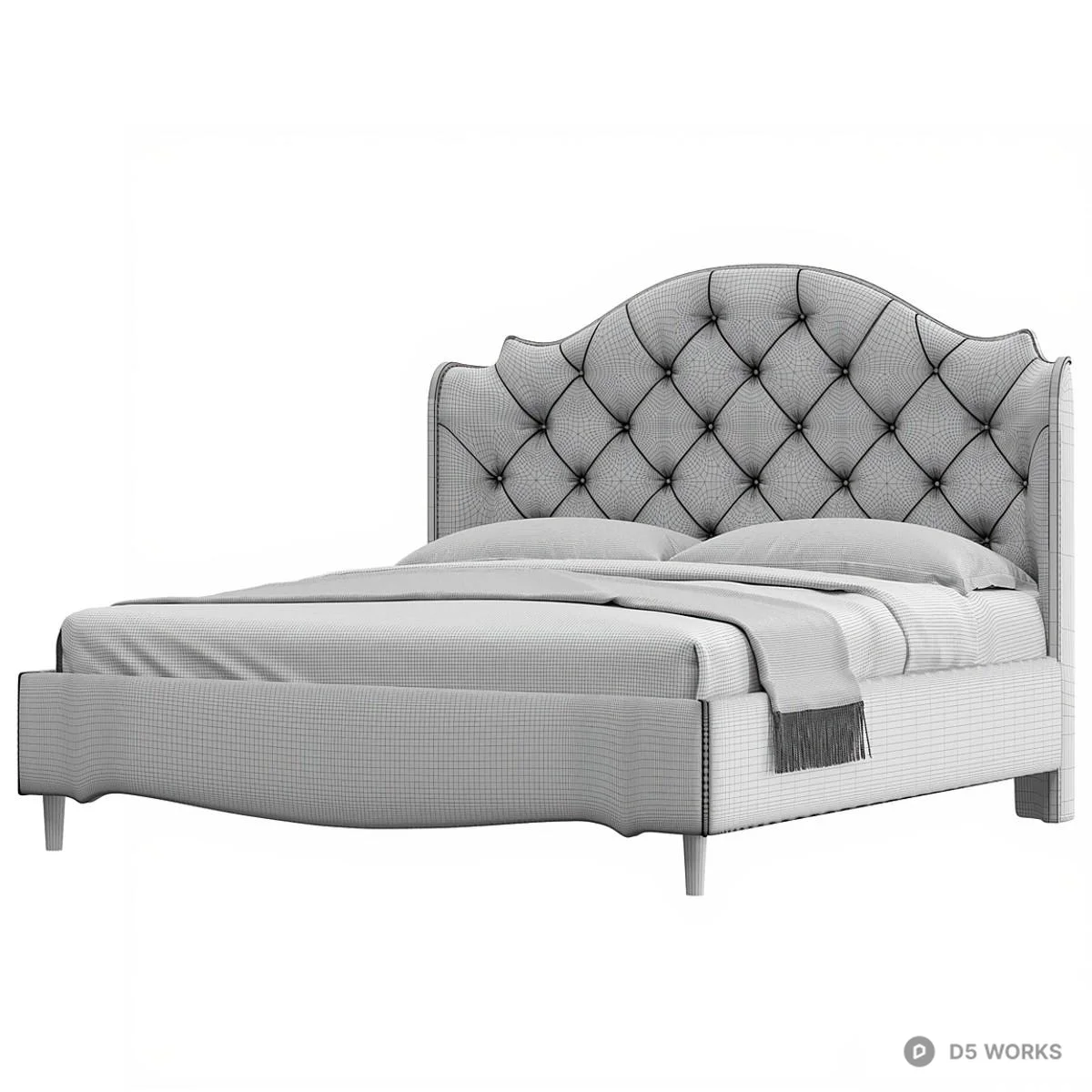 Tufted Upholstered Double Bed 3d model thumbnail 4
