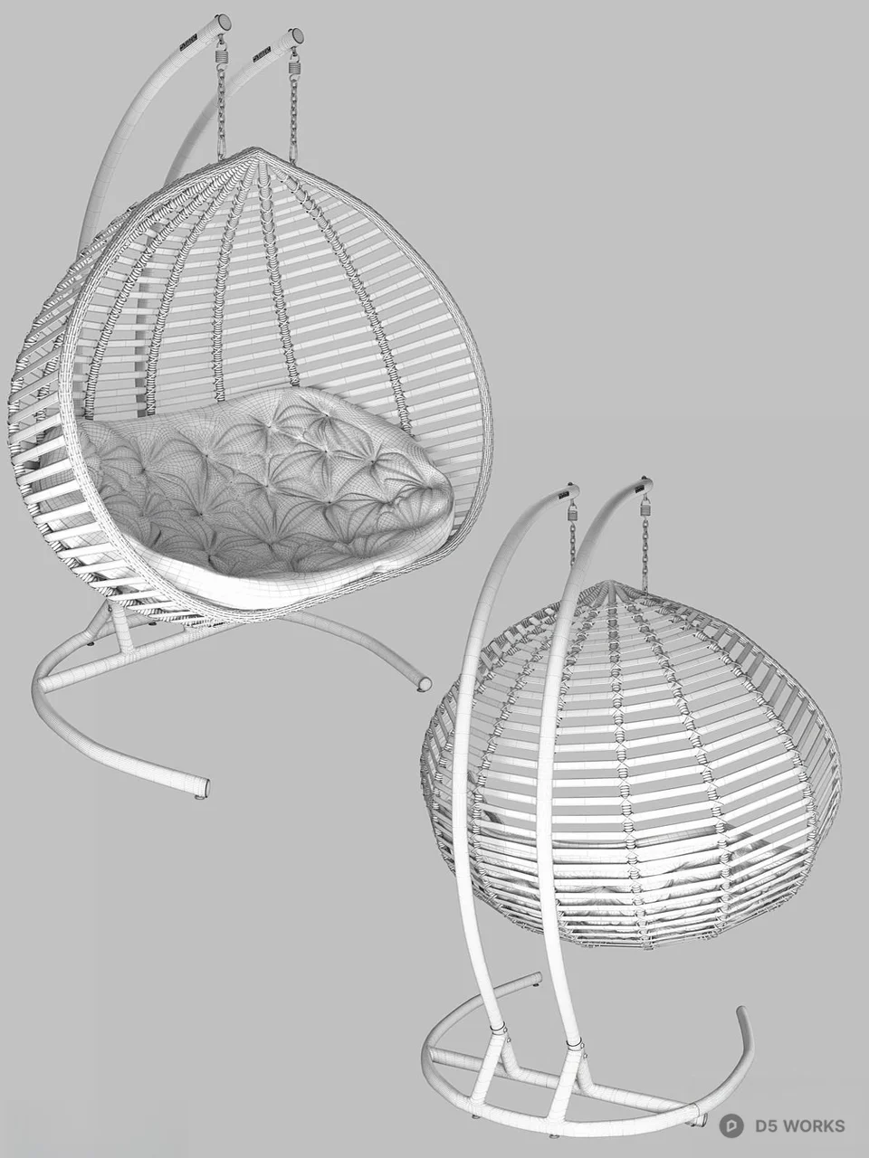 Wicker Hanging Egg Chair With Purple Cushion 3d model thumbnail 4